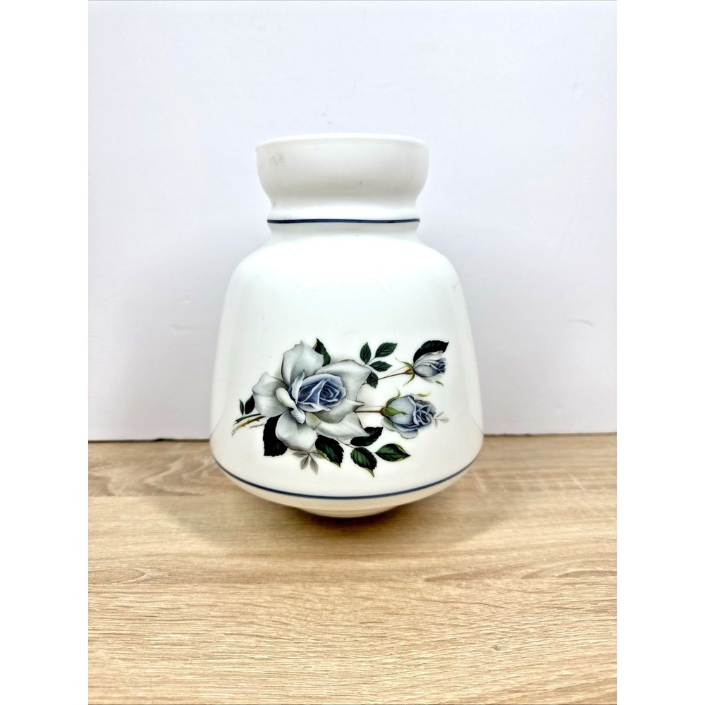 Vintage Milk Glass Hurricane Lamp Globe Blue Rose Floral‎ Replacement Shade 9"